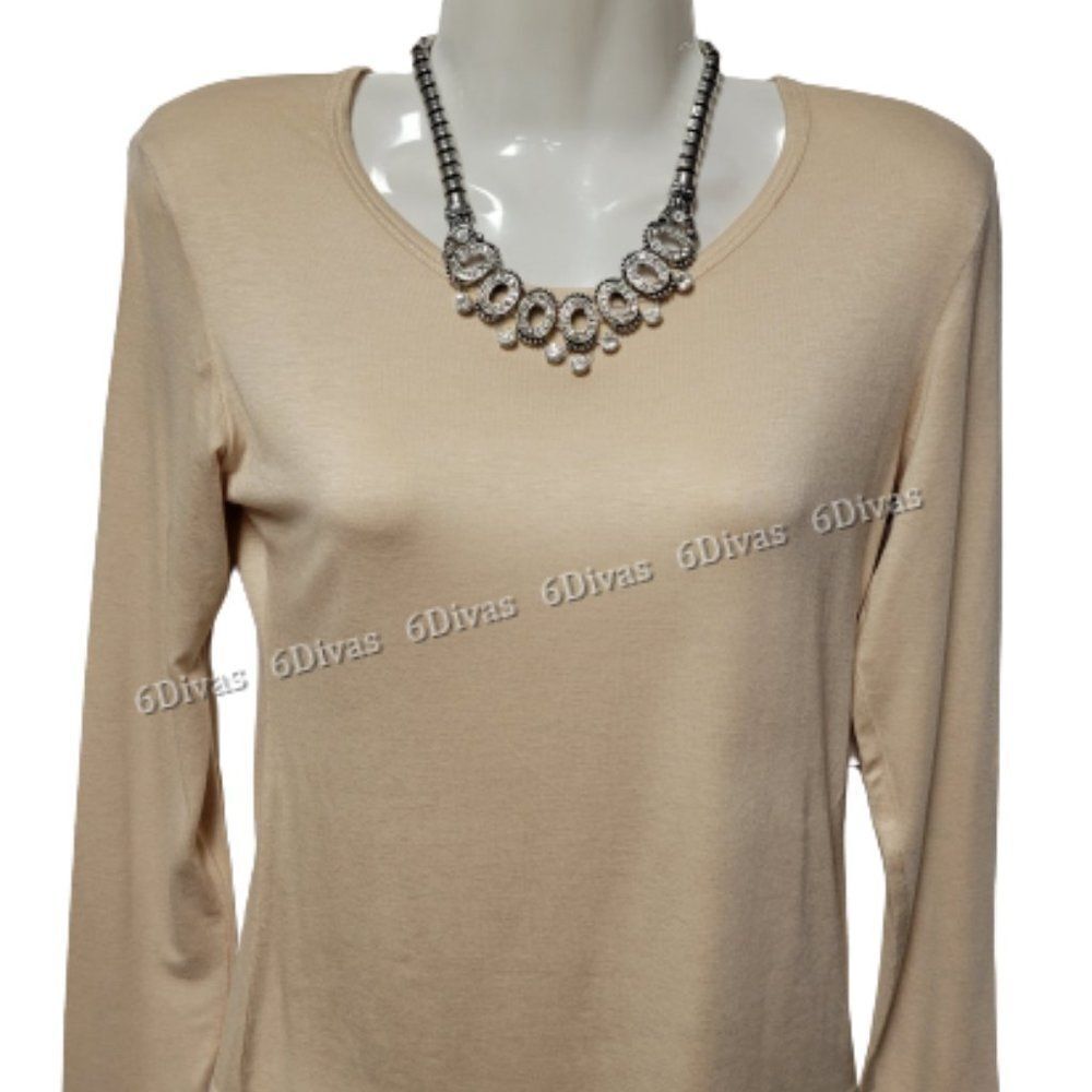 Womens Beige Basic Blouse Yoga Top Long-Sleeve T-Shirt Casual Summer Tees NEW